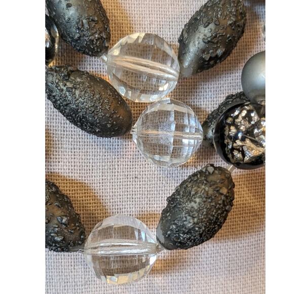 Vintage Gray Clear Faceted Crystal, Lava, Foil Bead Necklace W/ Fancy Clasp - Picture 3 of 10